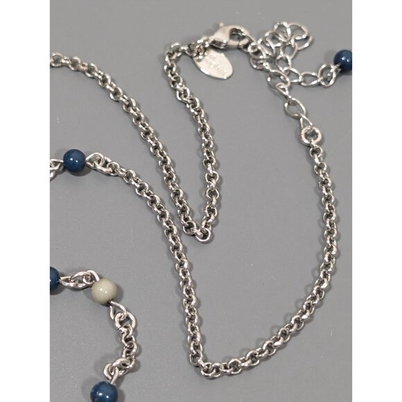 Lia Sophia Stained Glass Green Enamel Silver Tone Necklace Boho Tribal 22 in - Picture 6 of 9